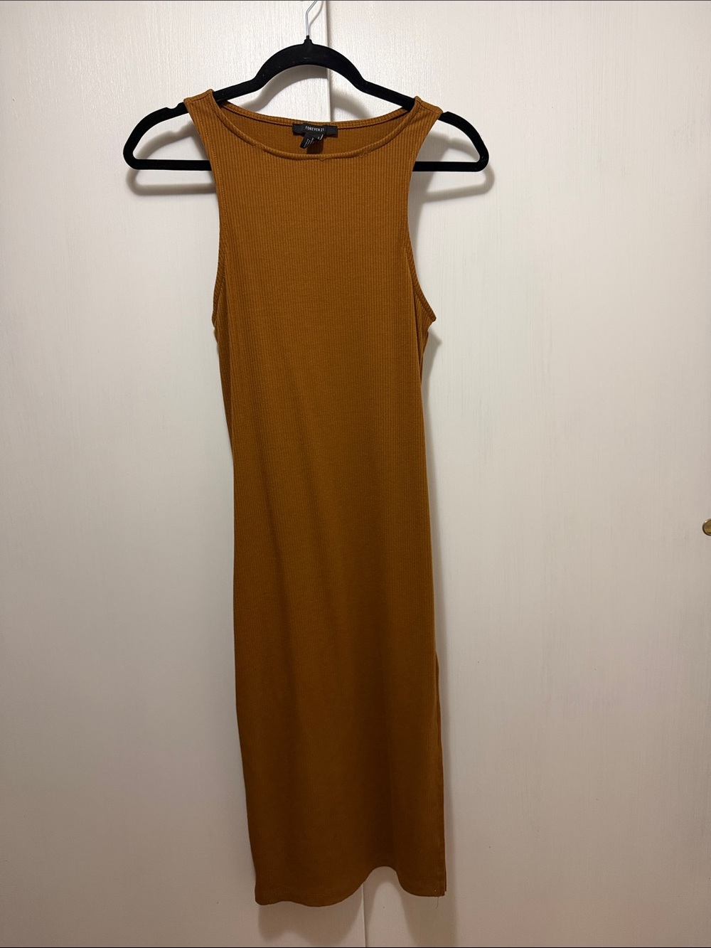Forever 21 Ribbed Tank Midi Dress - Mustard Brown